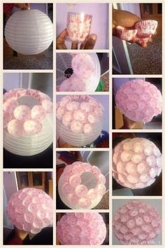 the process of making a cake with pink frosting on top and flowers in the middle