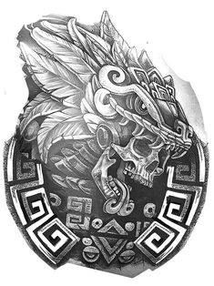 a black and white drawing of a skull with an eagle on it's head