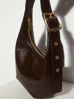 Brie Leon Everyday Croissant Bag Chocolate Brown - RIISE Shoulder Bags With Buckle, Going Out Bag, Brie Leon, Croissant Bag, Fancy Bags, Pretty Bags, The Minimalist, Brass Buckle, Cute Bags