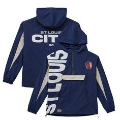 This Tekker Half-Zip Anorak Jacket is the perfect way to showcase undying love for the St. Louis City SC. Part of a unique collaboration with Live Breathe Futbol, this jacket features striking St. Louis City SC graphics that ensure your love for your favorite club is on full display. This lightweight jacket offers a comfortable fit, while the adjustable hood offers plenty of head and neck protection from the elements.This Tekker Half-Zip Anorak Jacket is the perfect way to showcase undying love Sports Season Outerwear With Drawstring Hood, Sports Outerwear With Drawstring Hood, Drawstring Hooded Outerwear For Sports Events, Long Sleeve Outerwear With Drawstring Hood For Sports Events, Sporty College Track Jacket With Pockets, Sporty Track Jacket With Pockets For College, Sporty Long Sleeve College Windbreaker, Sporty Long Sleeve Windbreaker For College, Sporty Half-zip Outerwear With Drawstring Hood