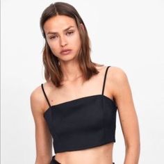 Size Small. Brand New With Tags Trendy Zara Evening Crop Top, Trendy Zara Crop Top For Evening, Chic Black Crop Top For Going Out, Black Zara Crop Top For Evening, Elegant Black Crop Top For Spring, Chic Black Crop Top, Black Crop Top For Spring Evening, Black Crop Top For Summer Date Night, Black Crop Top For Date Night In Summer