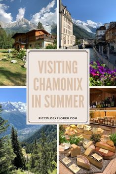 the collage shows different views of chamonix in summer