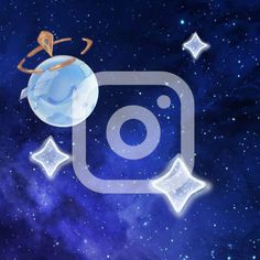 an image of the earth and stars in the night sky with instagram logo on it