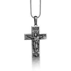 Ascension of Jesus Cross Necklace, Engraved Jesus in Cross Mens Pendant in Silver, Spiritual Necklace For Christian, Religious Necklace These 925K Sterling Silver Ascension of Jesus Necklace has special handmade engraving details which photos are taken with original products. It's very elegant and classy for everyday use and gives stylish look to your outfits. Also, can be preferred as a gift for friends and family for an eternal memorial. Dream collection has many meanings behind its background Engraved Crucifix Jewelry For Commemoration, Crucifix Shaped Engraved Jewelry For Commemoration, Memorial Engraved Cross Pendant Necklace, Engraved Cross Necklace For Commemoration, Symbolic Engraved Crucifix Necklace, Spiritual Crucifix Necklace For Memorial, Ascension Of Jesus, Jesus Necklace, Spiritual Necklace