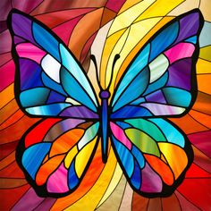 a stained glass butterfly with multicolored wings