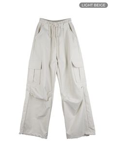 cargo-pintuck-wide-leg-pants-is402 / Light beige Casual School Pants With Side Pockets, Casual Pants With Side Pockets For School, Cream Cargo Pants With Pockets For Workwear, Cream Cargo Pants For Workwear, Casual Neutral Pants With Pockets, Casual Neutral Pants With Side Pockets, Cream Pants With Pockets For Streetwear, Casual Cream Cargo Pants, Casual Cream Cargo Pants For Work