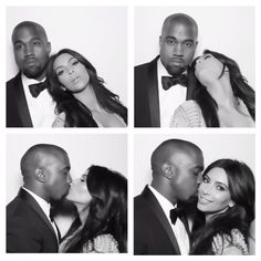 a man and woman kissing each other in front of a white background with four different pictures