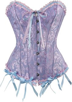 Amazon.com: frawirshau Women's Lace Up Boned Overbust Corset Bustier Bodyshaper Top Blue L: Clothing, Shoes & Jewelry Corset Steampunk, Wedding Corset, Fashion Corset, Bustier Lingerie, Corset Training, Top Bustier, Pretty Halloween, Light Blue Wedding, Black Corset Top