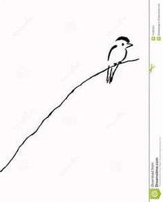 a black and white drawing of a bird sitting on top of a tree branch with the sky in the background