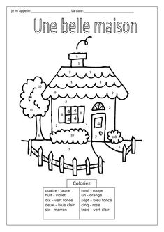 a coloring page with the words une bele maisonn in english and french on it