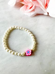 Pearl Flower Bracelet. Beaded Pearl Bracelet. Pink Flower - Etsy Adjustable Flower-shaped Pearl Bracelet, Adjustable Pearl Bracelet With Flower Shape, Adjustable Flower Pearl Bracelets, Adjustable Flower-shaped Pearl Bracelets, Adjustable Flower Pearl Bracelet, Blue Flower Bracelet, Gold Pearl Jewelry, Floral Bracelet, Floral Jewelry