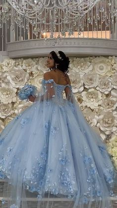 Sweet 16 Blue Dress, Blue Theme Quinceanera, Winter Wonderland Quinceanera Dress, Ideas For Quinceanera, Winter Wonderland Quince, Light Blue Quince Dresses