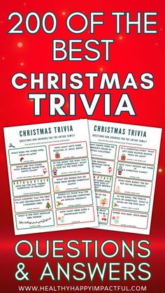 two christmas trivias with the text 200 of the best christmas trivia questions and answers