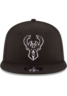 Wear your Bucks style with pride in this Milwaukee Bucks New Era Black 9FIFTY Snapback Hat! This Milwaukee Snapback Hat features a front embroidered team logo on a structured polyester crown with adjustable snap closure and flat visor. Go Bucks! Team logo embroidered on the front, New Era flag embroidered on the left side, Plastic snap closure to dial in the perfect fit, Structured crown, Polyester woven material, Flat visor, Polyester, Wipe clean with cloth or cleaning kit, Imported Black Casual Snapback Hat With Custom Logo, Black Adjustable Snapback Hat For Sports Fans, Adjustable Black Snapback Hat For Sports Fans, Adjustable Black Snapback Sports Fan Hat, Black Baseball Cap With Team Spirit, Black Snapback Hat With Team Logo, Black Team Spirit Hat For Sports Events, Black Hat With Custom Logo For Baseball Season, Black Snapback Hat With Custom Logo