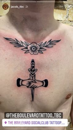 Men’s Sternum Tattoo, Old School Tattoo Chest, Chest Tattoo Filler, Traditional Tattoo Chest, Belly Tattoo Men, Nepal Tattoo, Old Style Tattoos, Traditional Chest Tattoo, Collar Tattoo