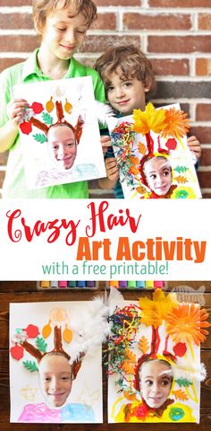 two children holding up their art projects with the text easy fair arts activity with free printables