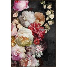 a painting of flowers on a black background