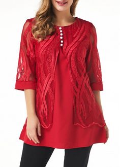 Casual Menswear, Womens Trendy Tops, Trendy Tops For Women, Trendy Fashion Tops, Red Outfit, Lace Panelled, Lace Shirt, Online Tops, Styles Fashion