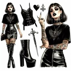 Different Types Of Grunge, Metal Outfits Women, 90s Punk Fashion, Diy Goth Clothes, Goth Baddie, Punk Chic, Look Grunge, Rocker Girl