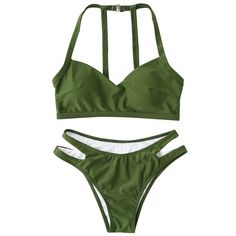 Cutout Padded Bikini Set - Army Green - 3Y46453014 - Women's Clothing, Women's Swimwear  #WomensSwimwear #Women's #Clothing # #Women's #Swimwear Zaful Bikinis, White Bikinis, Black Swimwear, Cute Bikinis, Bra Styles, Womens Swimwear, Army Green, Fashion Clothes Women, High Waisted