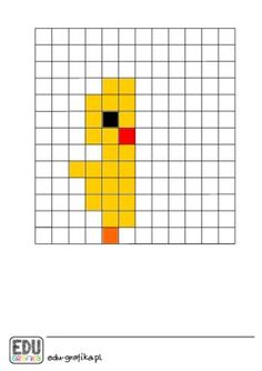 a cross stitch pattern with an image of a yellow duck in the center and black dots on