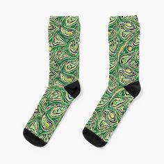 A pair of Green Paisley Socks Shoes Green, Paisley Design, Knitting Socks