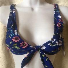 Woman Hot Water Swimsuit Mult Sz M The Top Only Blue Floral Print Swimwear, Summer Floral Print Blue Swimwear, Blue Floral Print Summer Swimwear, Woman Swimsuit, Water Blue, Reversible Bikinis, Hot Water, Women Swimsuits, Womens Swim