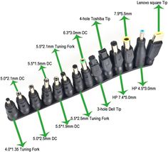 the different types of plugs are shown in this diagram, and labeled with their corresponding sizes