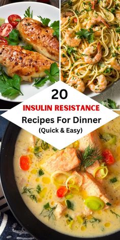 Collage showing Insulin resistance dinner meals. Insulin Resistance Dinner, Low Gi Dinners, Insulin Resistance Recipes, Insulin Resistance Diet Recipes, Cabbage Soup Diet Recipe, Low Glycemic Index Foods, Slow Cooker Chicken Thighs, Low Glycemic Foods, Cabbage Soup Diet