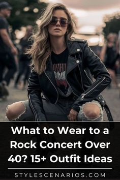 Elevate your concert style with 15+ rock-inspired outfit ideas perfect for women over 40. Pair edgy leather jackets with tailored jeans or flowy tops with leggings for a mix of comfort and flair. Add bold accessories like statement jewelry or hats to complete your look and rock the night away in confidence! #RockConcertFashion #Over40Style #ConcertOutfitIdeas #EdgyChic Rock Concert Outfits For Women, Rock Concert Fashion, Rock Concert Outfits, Tops With Leggings, Concert Outfit Rock, Tailored Jeans, Concert Style, Edgy Leather Jacket