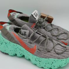 Nike Space Hippie Grey And Green Multiple Sizes Nike Custom Sneakers For Spring, Nike Sneakers With Textured Sole For Spring, Nike Space Hippie, Grey And Green, Nike Green, Shoes Nike, Gray Green, Men's Nike, Nike Men