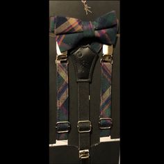 Color Shown Is “Dark Green Plaid. Troy James Genevive Goings Collection Bow Tie & Leather Suspenders 2 Pc Set Leather Suspenders, Suspenders Set, Accessories Brand, Green Plaid, Accessories Branding, Suspenders, Kids Accessories, Color Show, Bow Tie