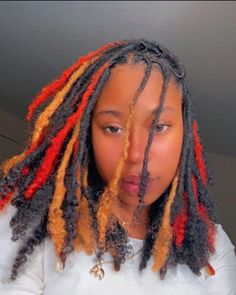 2 Color Dyed Locs, Two Color Locs Black Women, Loc Color Combo, Dreadhead Colors, Multicolored Locs, Dreads Color Ideas Locs For Women, Colorful Locs Black Women, Fall Loc Colors, Dyed Dreads Black Women