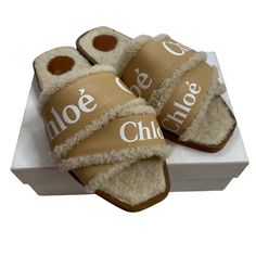 Woody Shearling Flat Slides Brand = Chloe Size = 42 Color = Cream Shoe Style = Sandal Material = Shearling Condition = Box $600 Retail Chloe Shearling Slides, Chloe Shoes, Cream Shoes, Sandals Slippers, Shoe Style, Slide Sandals, Women's Shoes Sandals, Chloe, Shoes Sandals