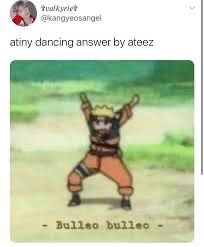 an image of a cartoon character with the caption saying,'i am not dancing answer by ateez