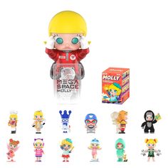 an assortment of action figures and toys on a white background