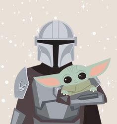 the child yoda from star wars is holding an object in his hand and wearing a helmet