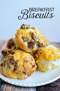 breakfast biscuits on a white plate with text overlay