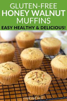 easy healthy walnut muffins with olive oil and honey on a wire cooling rack