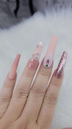 Pink Rose Gold Nails, Matte Gel Polish, Nails With Charms, Bedazzled Nails, Light Blue Nail Designs, Nails Bridal, Long Coffin Nails, Matte Gel, Nail Board