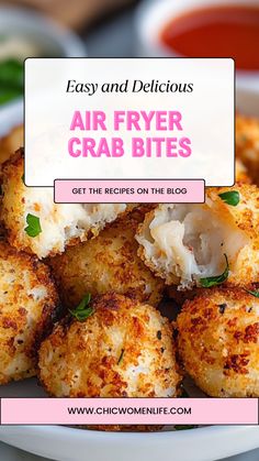 air fryer crab bites on a plate with dipping sauce