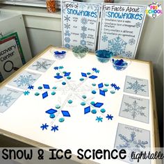 snow and ice science activities on a table