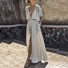 Batwing Sleeve Pattern, Plain Maxi Dress, Split Long Dress, Pocket Maxi Dress, Womens Long Dresses, Bohemian Maxi Dress, Split Maxi Dress, Dress Stores Online, Looks Street Style