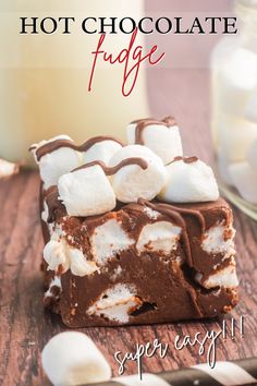 hot chocolate fudge cake with marshmallows on top and milk in the background