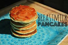 pancakes stacked on top of each other with the words breakfast milk and pancake toppings