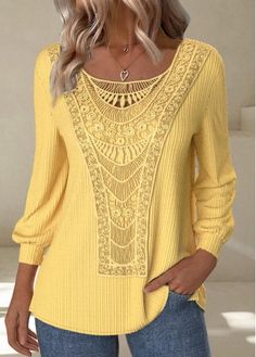 Color:Yellow;Size:S;Size:M;Size:L;Size:XL;Size:XXL;Package Contents:1 X Hoodie;Occasion:Other;Style:Casual; Casual Yellow Embroidered T-shirt, Yellow Long Sleeve T-shirt For Spring, Spring Mustard Crew Neck Top, Mustard Crew Neck Top For Spring, Yellow Embroidered Tops For Fall, Casual Yellow Embroidered Tops, Soft Tummy, Elegant Dresses Plus Size, Yellow Embroidery