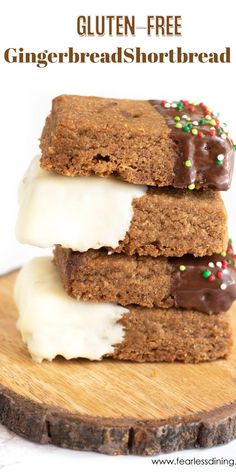 three gluten - free gingerbread shortbreads stacked on top of each other