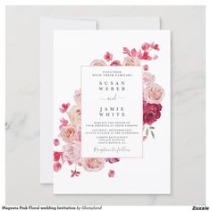 a wedding card with watercolor flowers on the front, and pink roses on the back