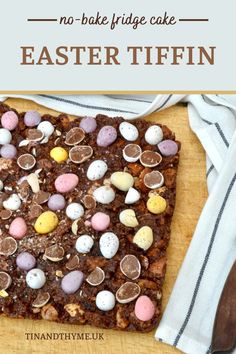 a square cake with easter eggs on it