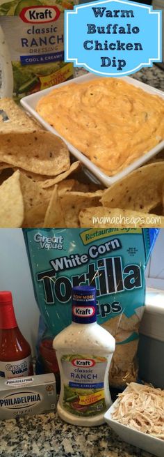 the ingredients for white corn tortilla dip are shown in this collage with text overlay